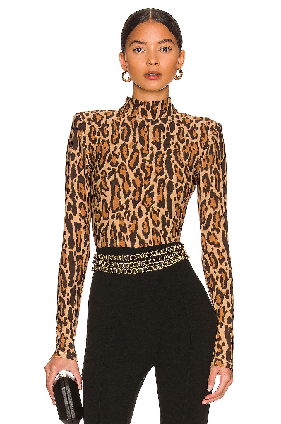 Model wearing a leopard print bodysuit