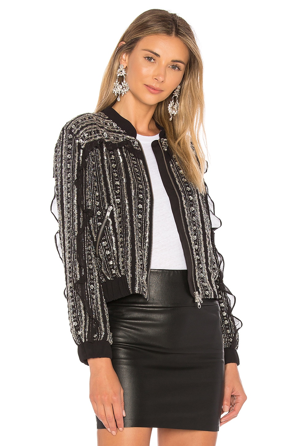 Needle & Thread Jet Frill Bomber in Black & Silver
