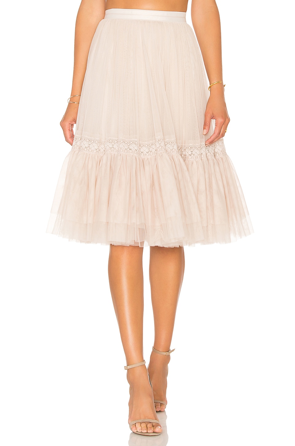 Thread Lace Tulle Skirt in Rose Beige 