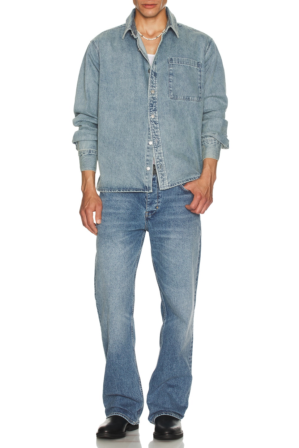 Regular Fit Denim Shirt - Thumbnail 4