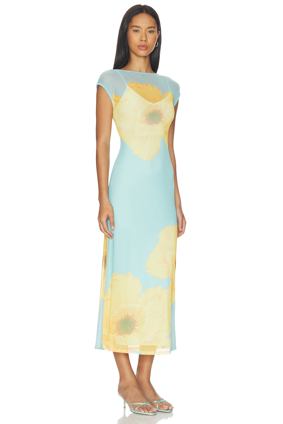 Blue Yellow Poppy Mesh Luna Dress - thumbnail 3