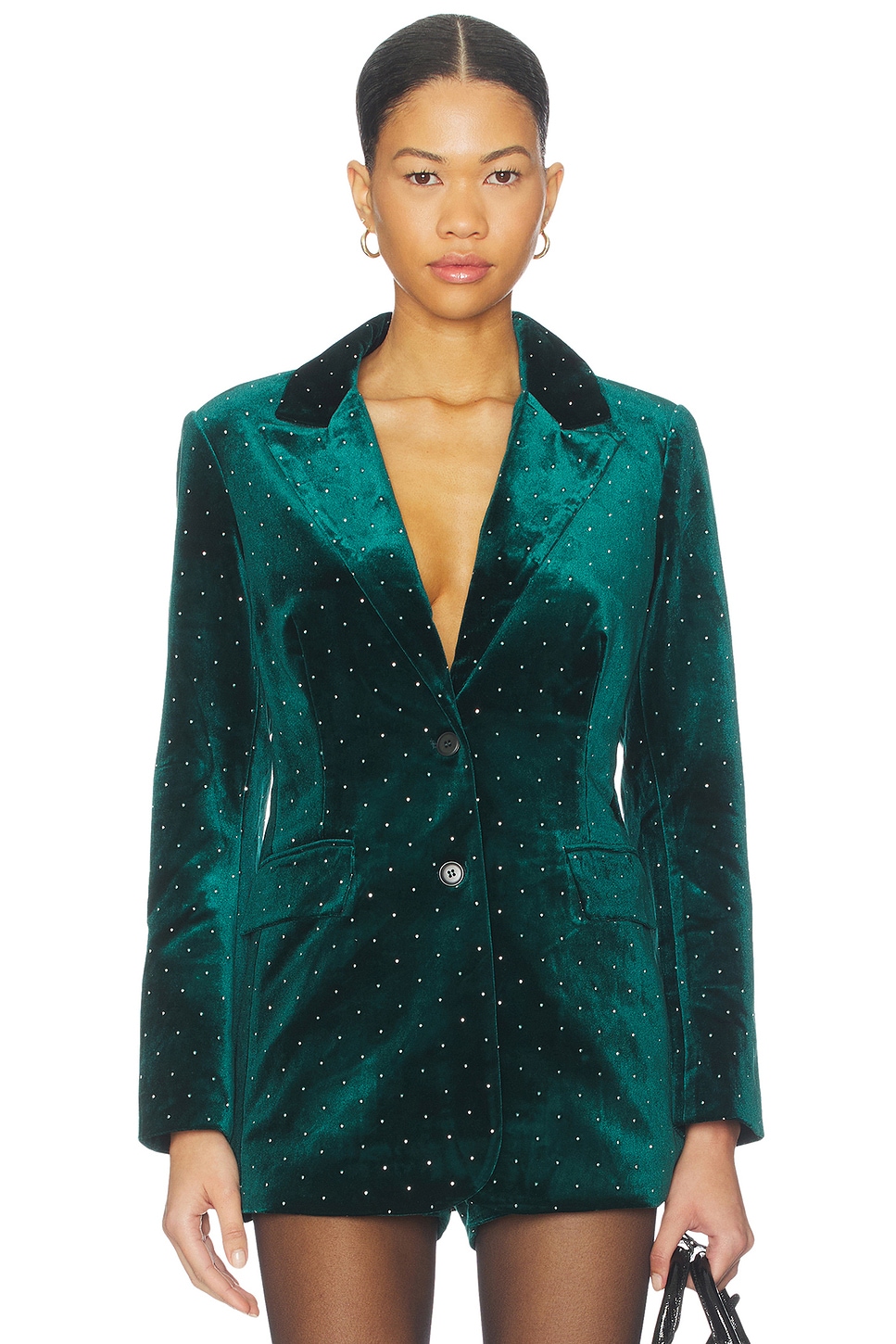 green velvet blazer dress Double Breasted Velvet Blazer -Green – Suslo Couture main image 0