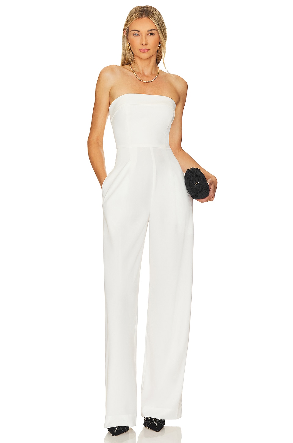 NICHOLAS Chara Strapless Wide Leg Jumpsuit in Off White | REVOLVE