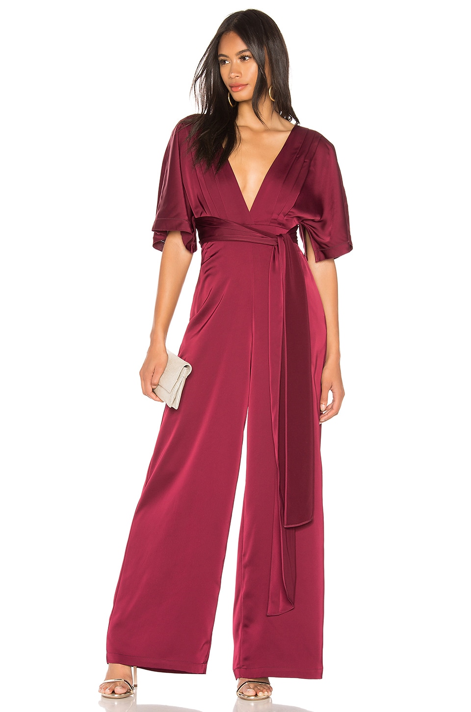 maroon satin jumpsuit