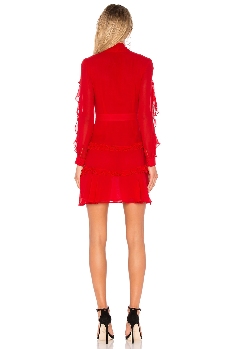red tie neck dress