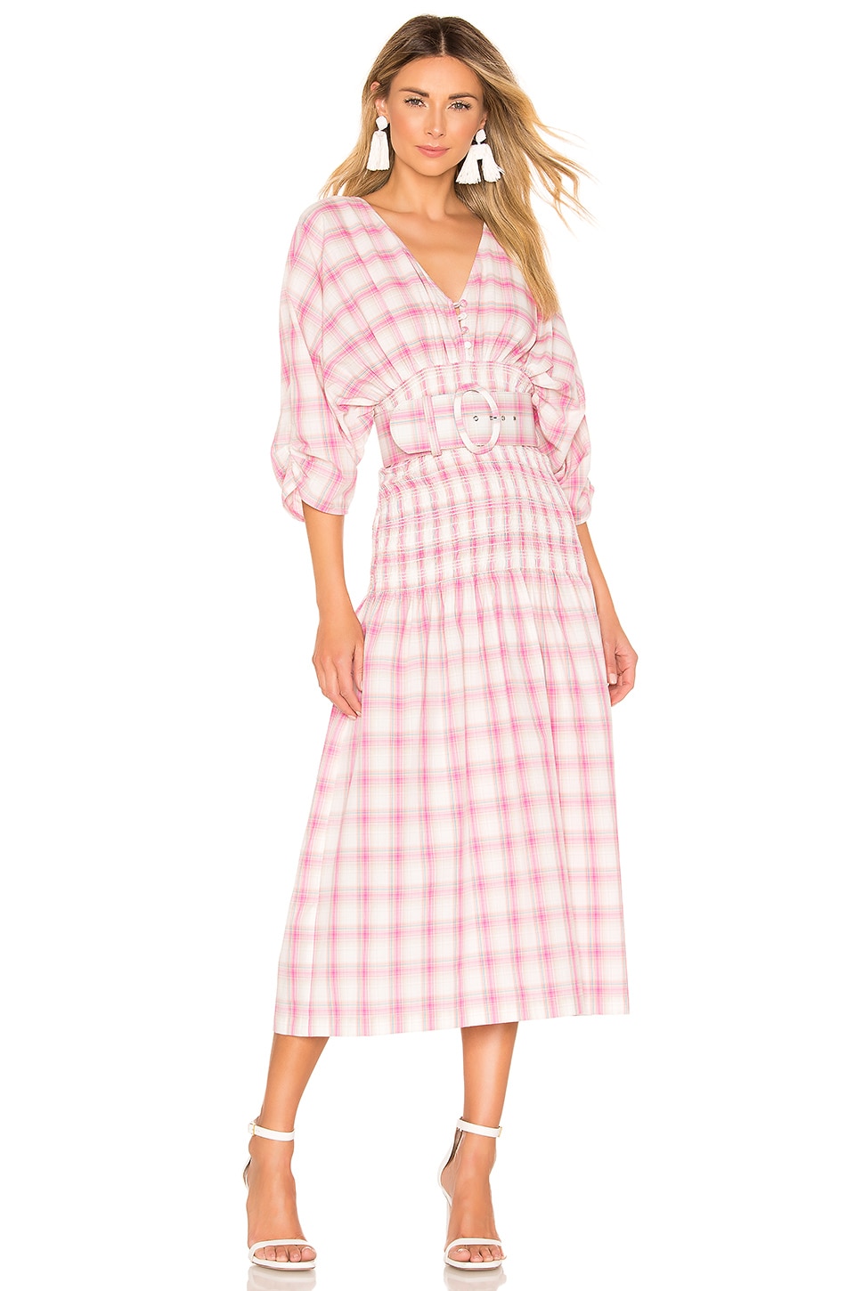 Nicholas Dresses NICHOLAS SMOCKED PANEL DRESS IN PINK.