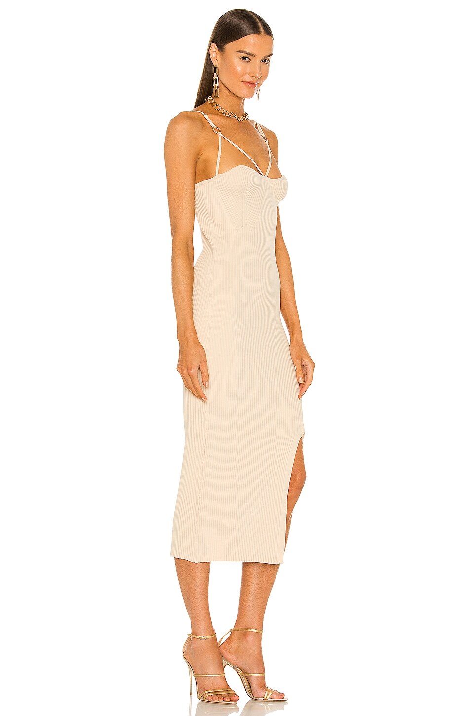 NICHOLAS Jules Rib Knit Cage Dress with Rings in Coconut Cream