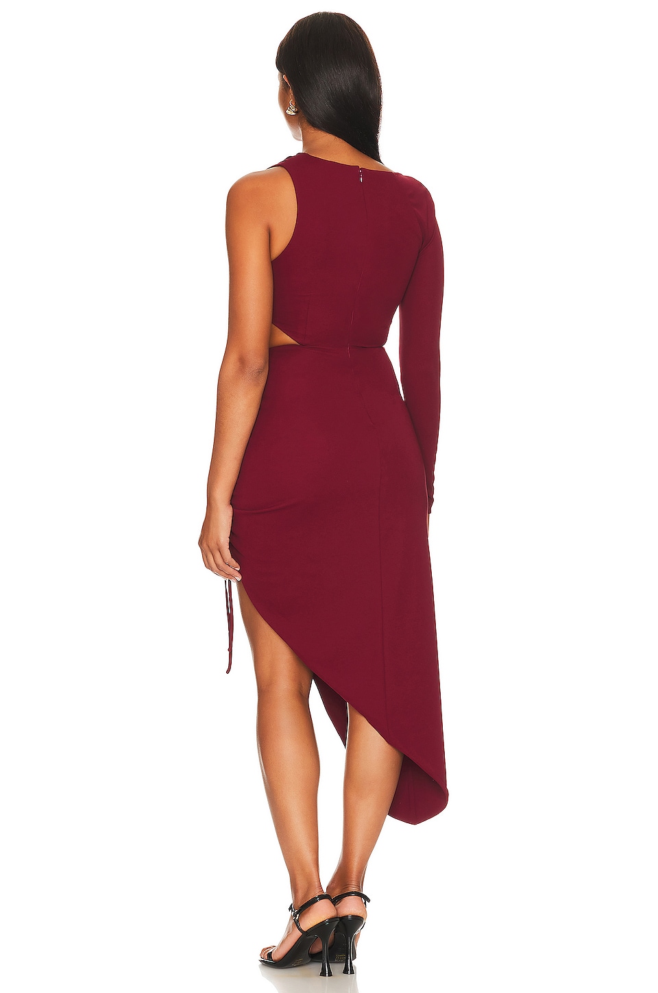 Paulina Oblique Shoulder Sleeveless Folds Brown Midi Dress