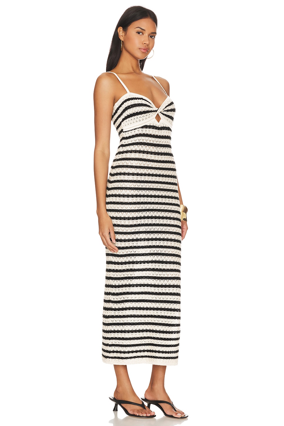 NICHOLAS Elora Twist Front Cutout Knit Lace Midi Dress thumbnail