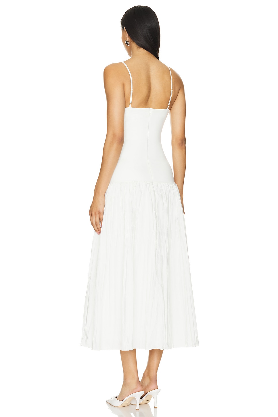 NICHOLAS Salem Drop Waist Broomstick Midi Dress in White | REVOLVE