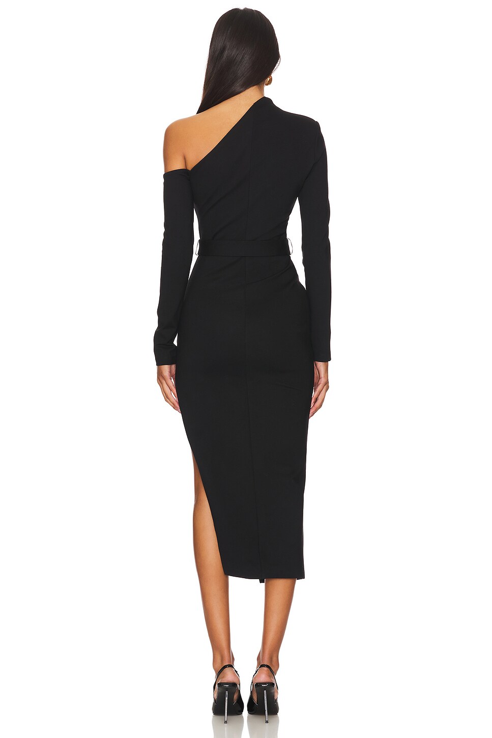 Shiloh Asymmetrical Cold Shoulder Midi Dress