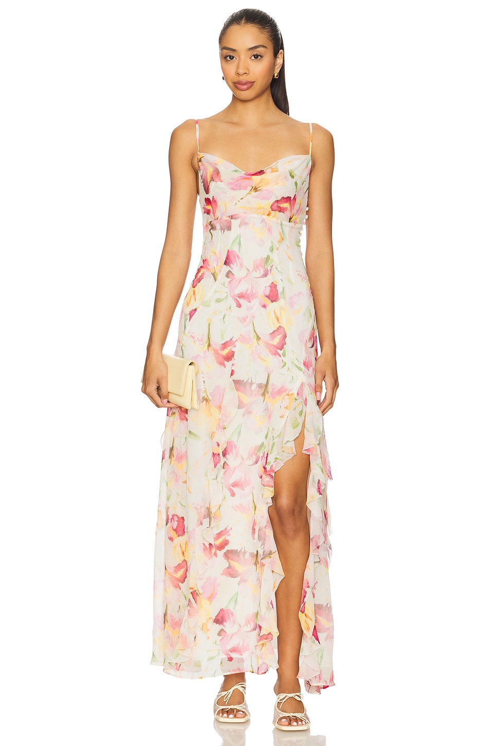NICHOLAS Kamila Ruffle Gown in Luna Ivory Wildflower | REVOLVE