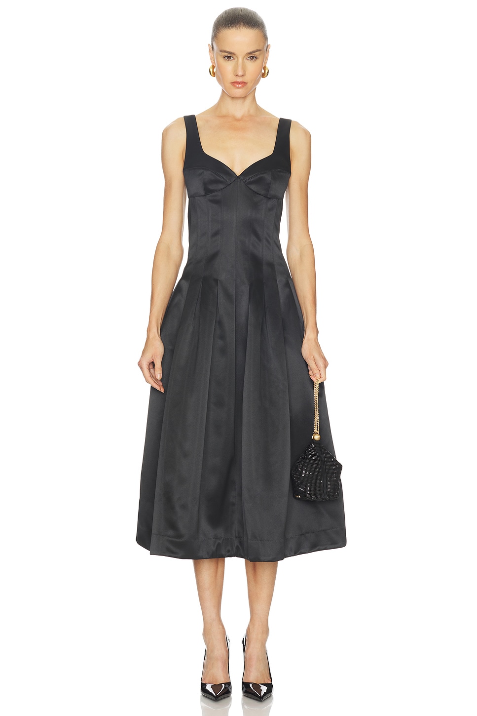 nicholas corset dress NICHOLAS Cory Corset Waist Midi Dress in Black