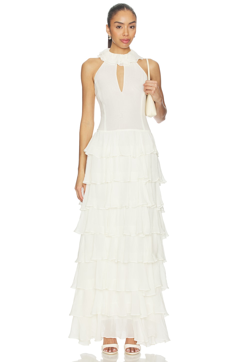 nicholas tiered lace dress Mlisande white lace tiered maxi dress