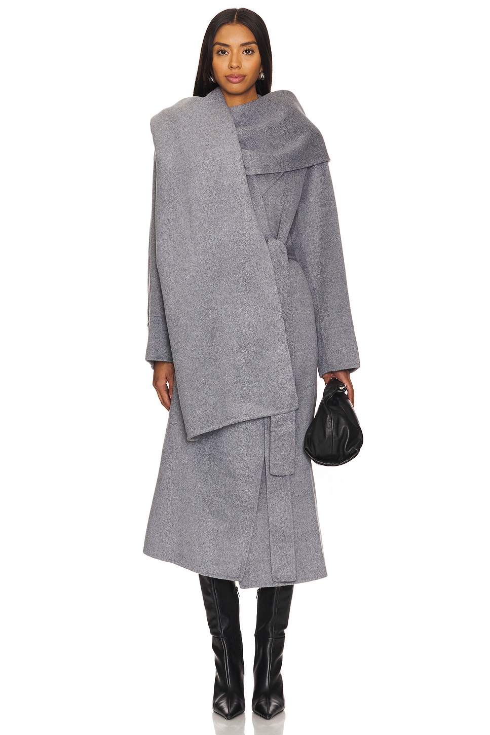 NICHOLAS Candice Scarf Double Wool Coat in Charcoal | REVOLVE