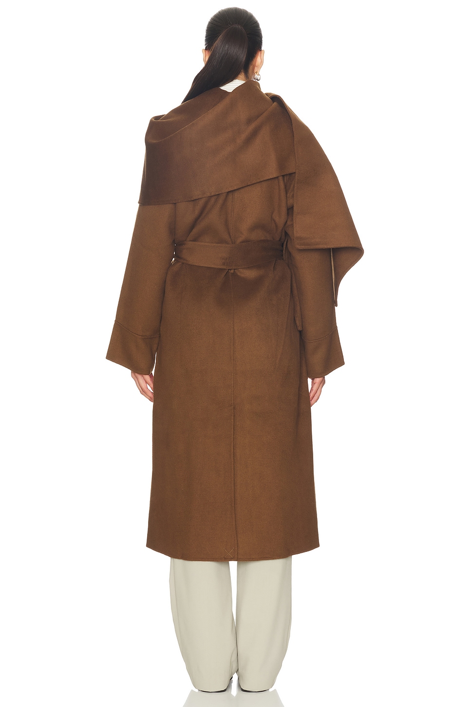 NICHOLAS Candice Scarf Double Wool Long Coat in Cacao | REVOLVE