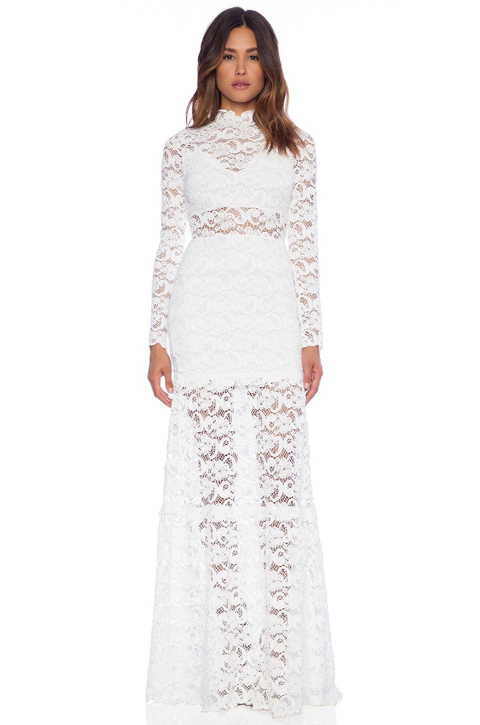 Nightcap Dixie Lace Long Sleeve Gown in White | REVOLVE