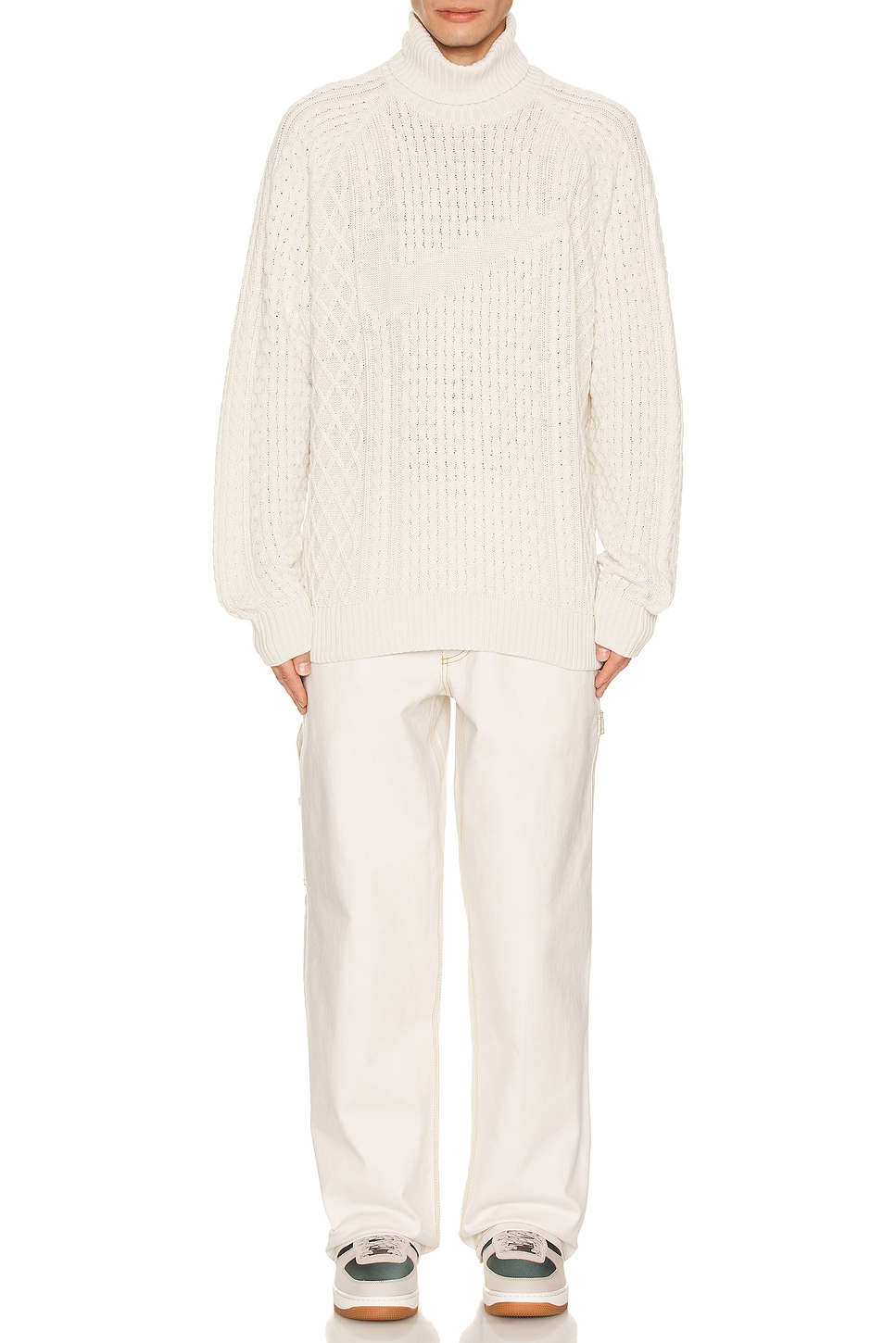 Nike Cable Knit Turtleneck in Light Bone | REVOLVE