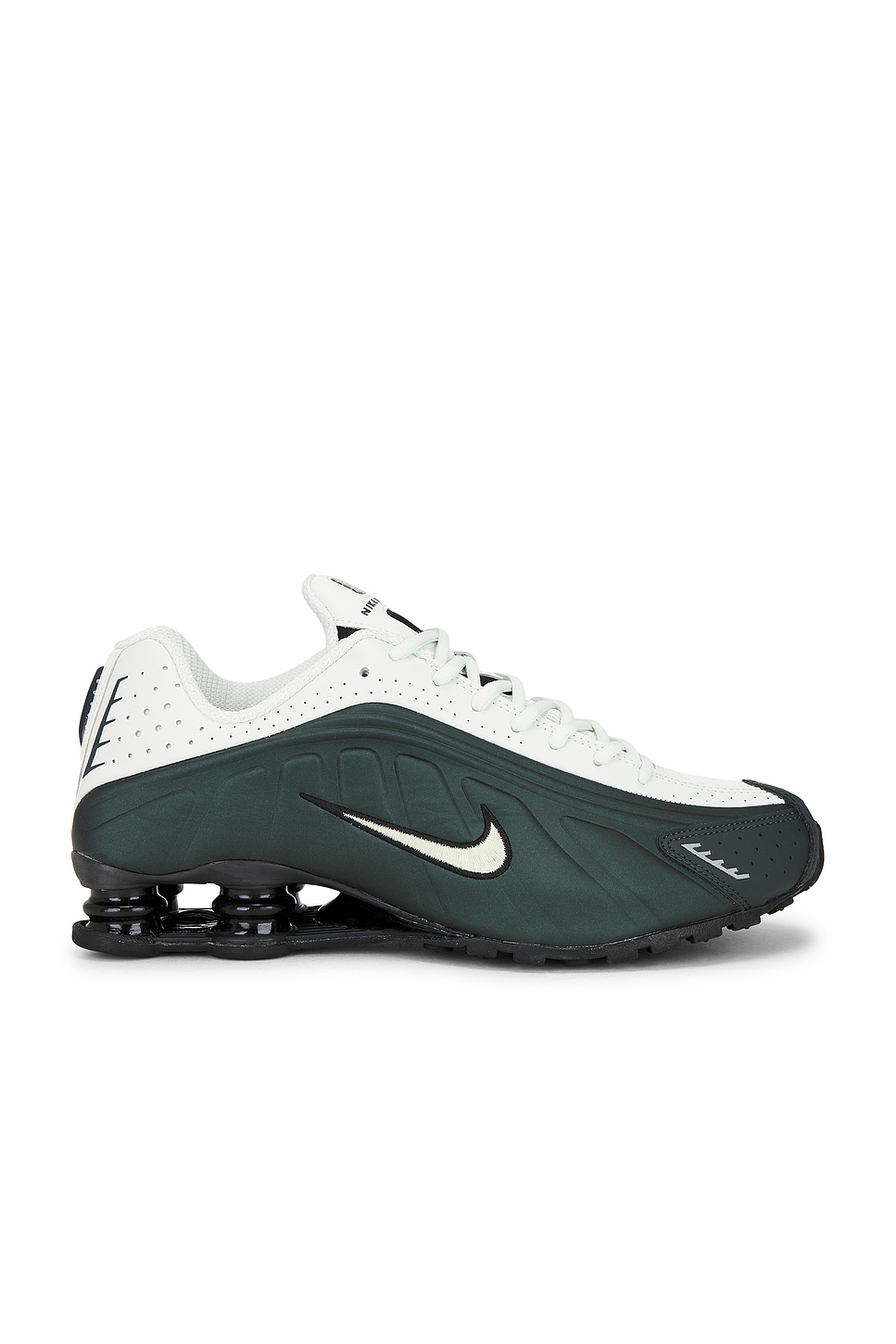Nike Shox R4 Sneaker in Black Spruce, Olive Aura, Spruce Aura
