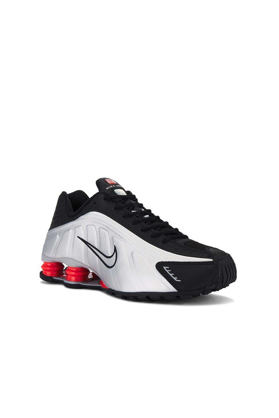 Silver R Shox R4 Nike Shox R4 Sneaker in Metallic Silver & Black | REVOLVE