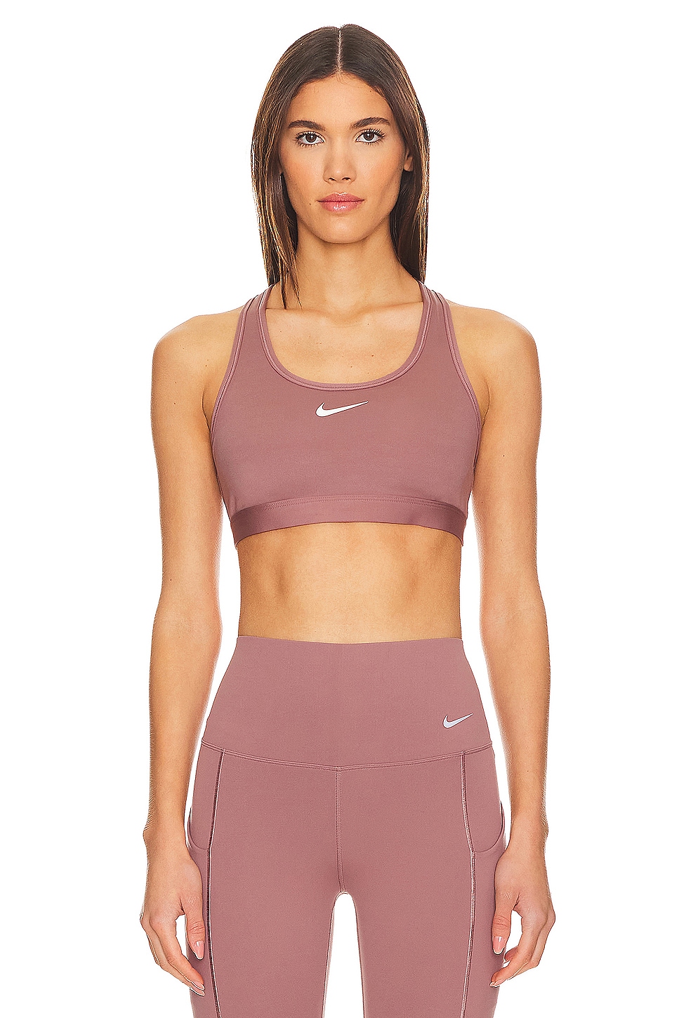 Nike Women's Dri-FIT High Neck Swoosh Sports Bra - Iron Gray / Black /  White