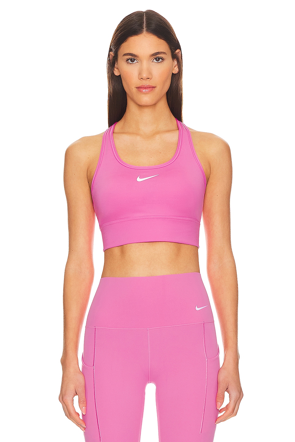 Nike Padded Longline Sports Bra in Playful Pink & White