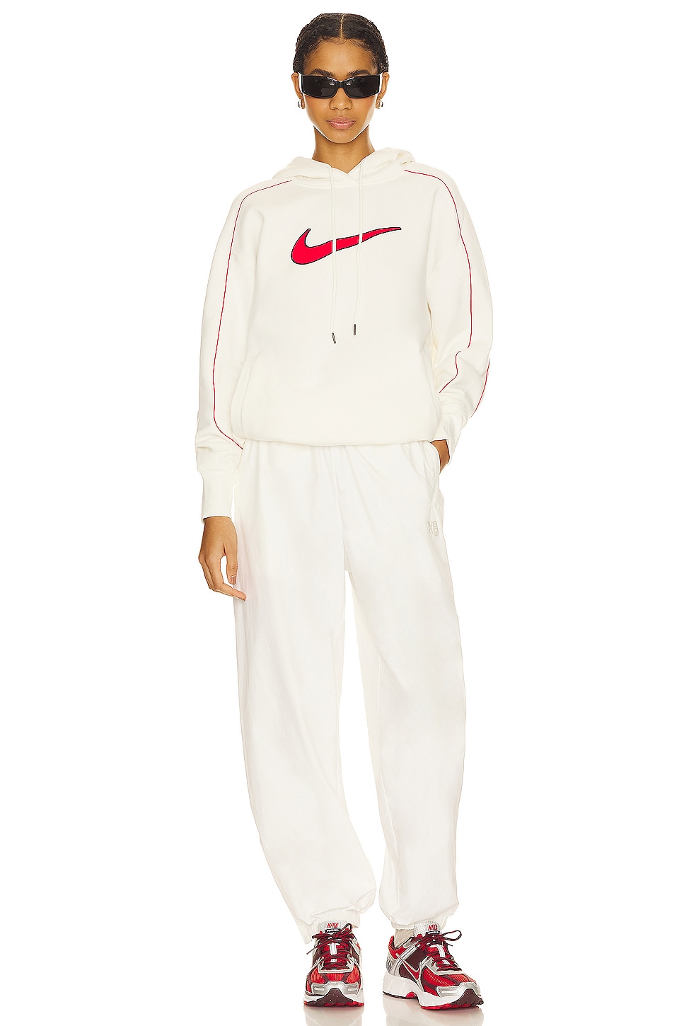 Nike Fleece Oversized Hoodie in Sail Sail University Red REVOLVE