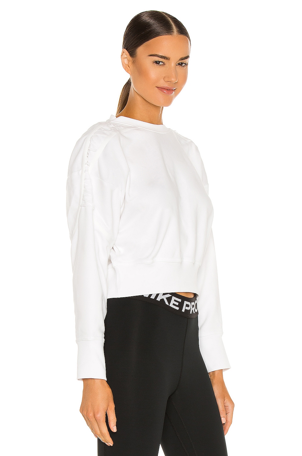 Nike Thermal Fleece Crop Sweatshirt in White | REVOLVE