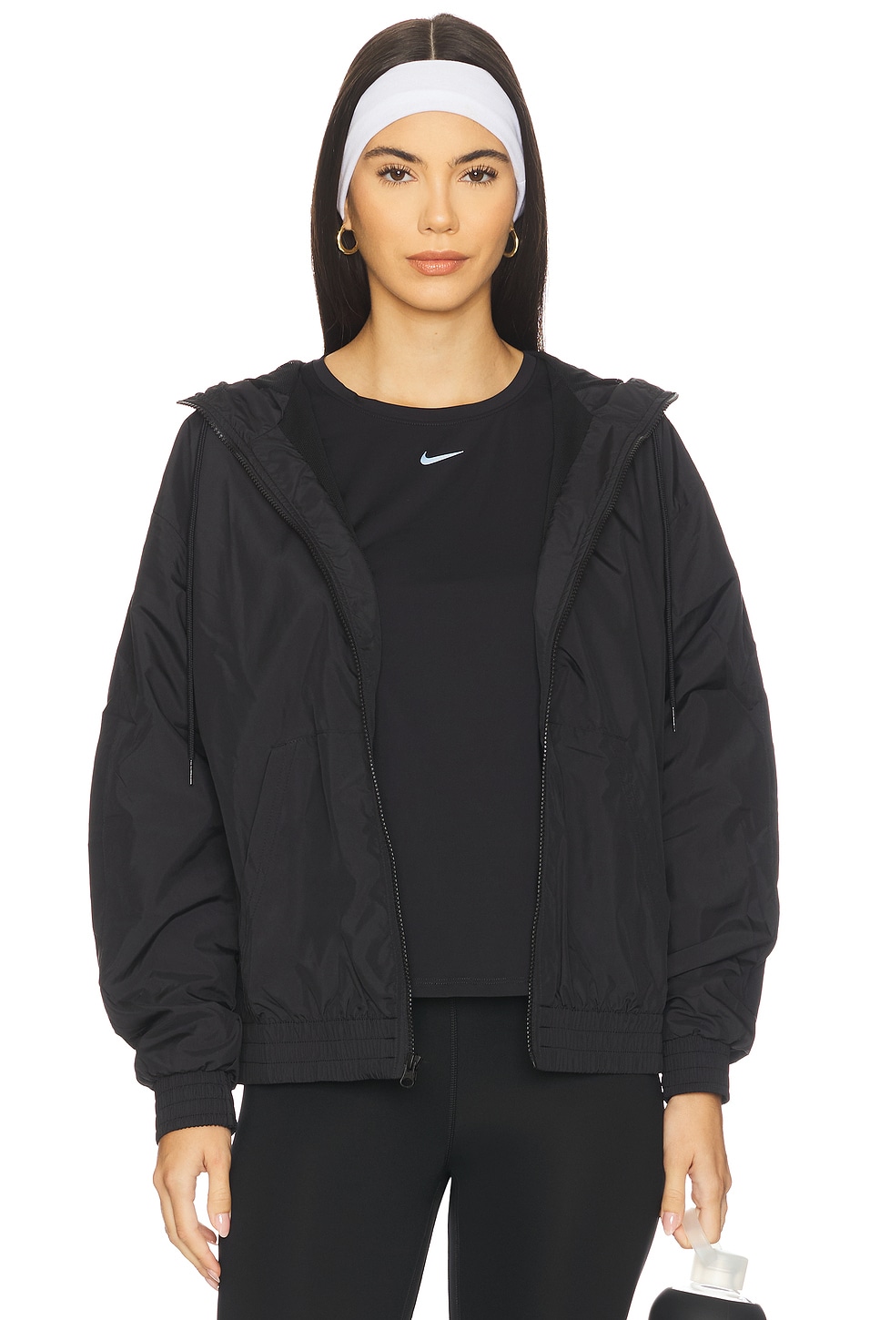 Nike Loose Essential Woven Uv Hooded Jacket in Black & White | REVOLVE
