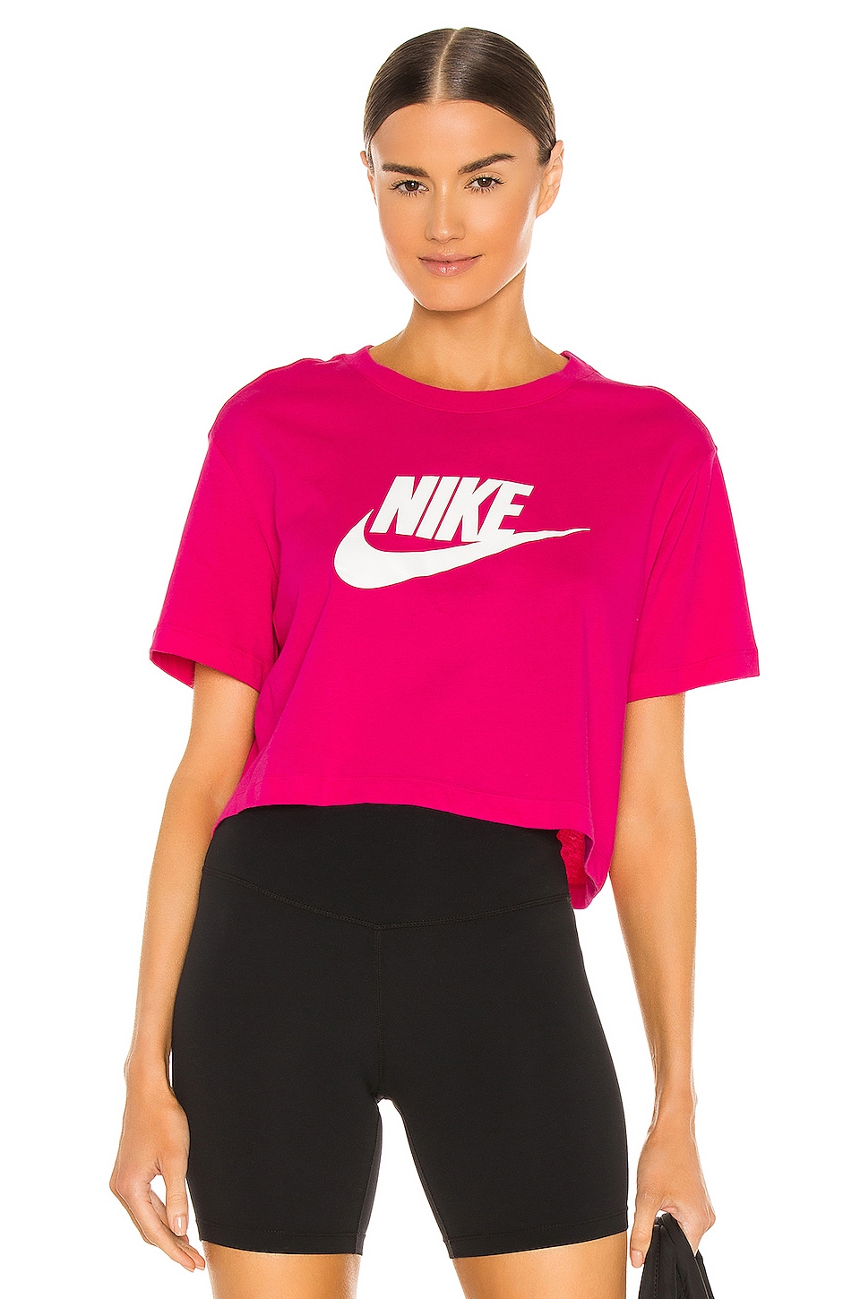 Nike W NSW Tee Essntl Crp Icn Fireberry/White in Fireberry/White | REVOLVE