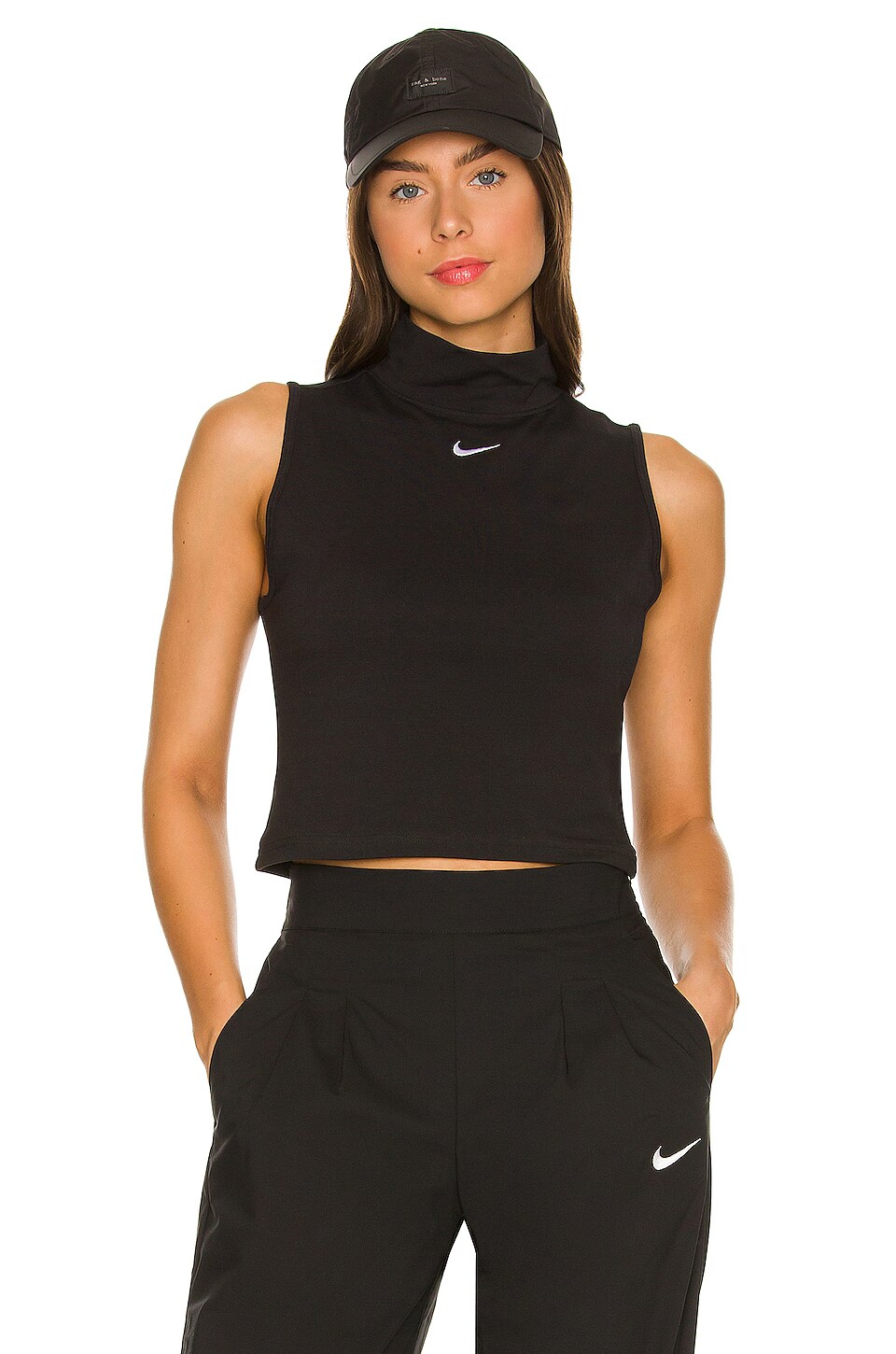 nike nsw essentials mock neck black crop sweatshirt