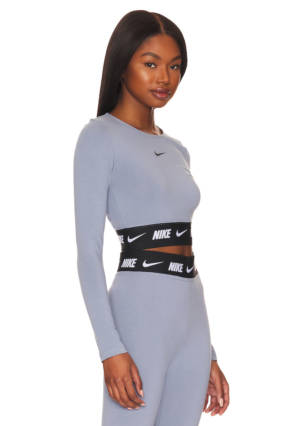 Nike NSW Crop Tape Top in Ashen Slate & Black