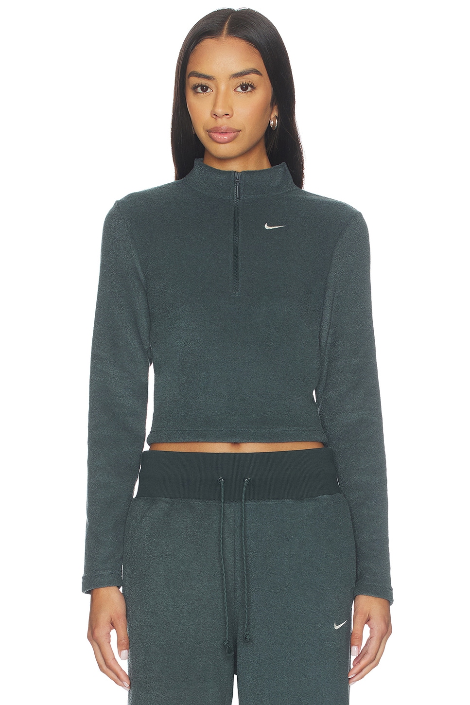 Nike Slim Long Sleeve Cozy Fleece 1/2 Zip Top in Seaweed & Sail