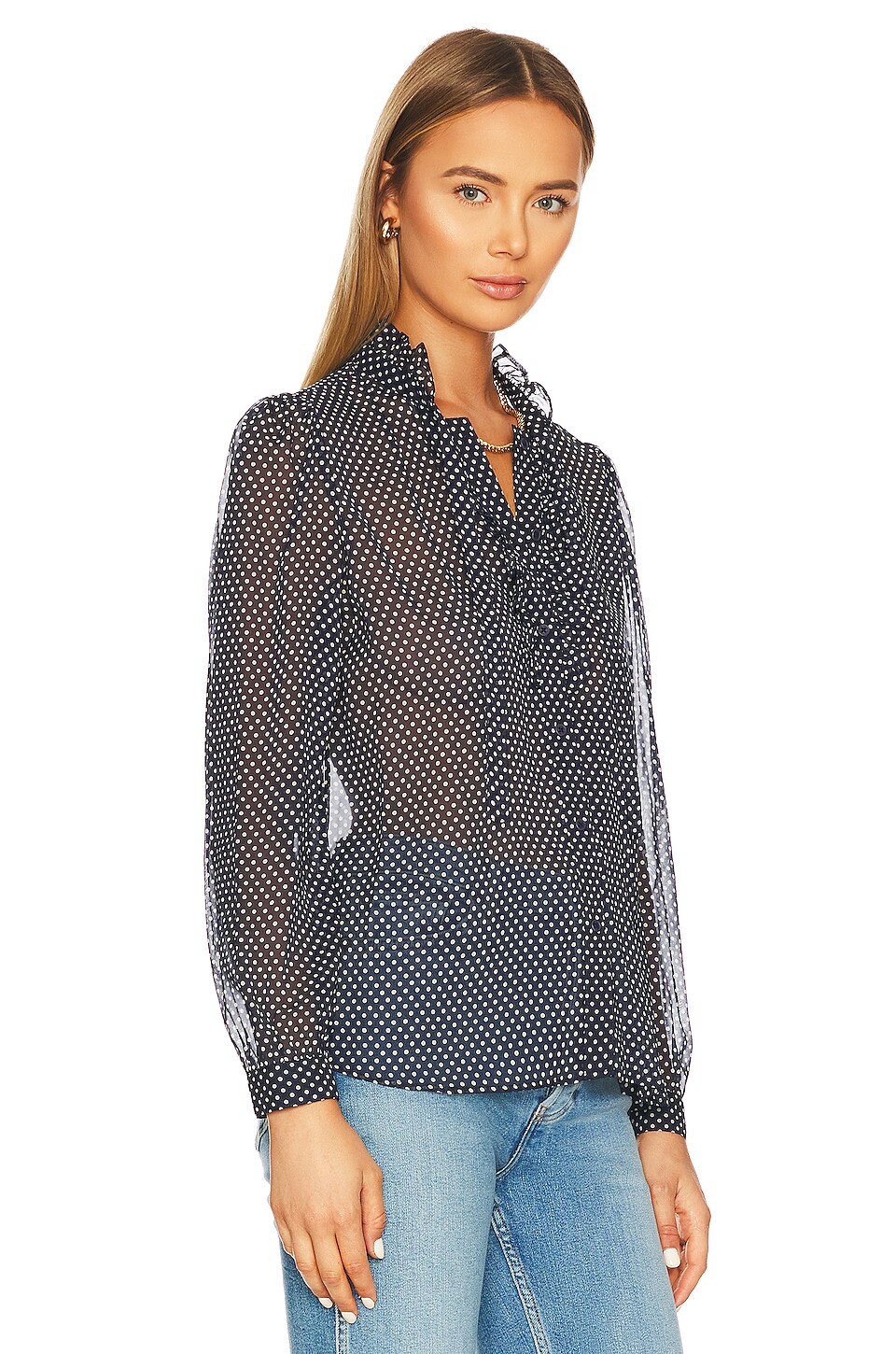 NILI LOTAN Meira Shirt in Navy & Ivory Dots