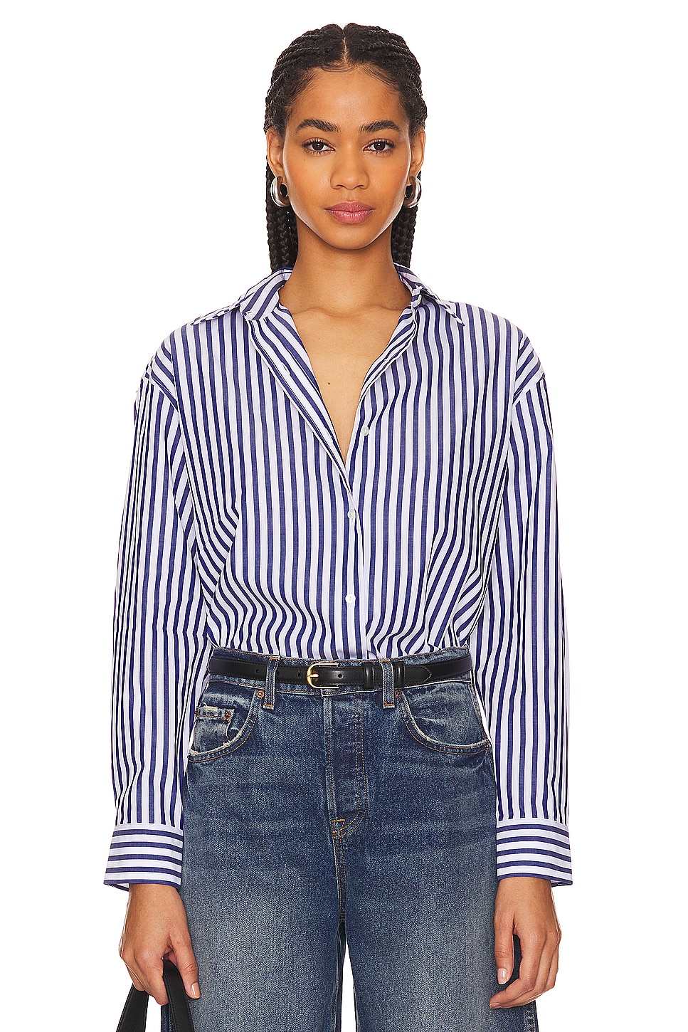 NILI LOTAN Yorke Shirt in Large Dark Navy & White Stripes | REVOLVE