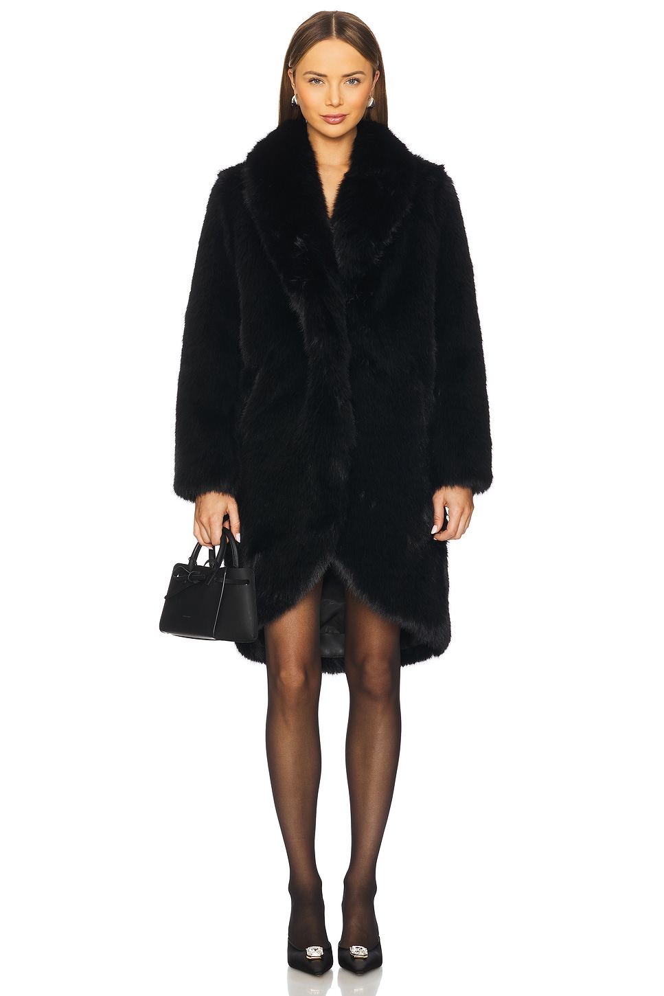 Psofia Ruffle Coat Nana Jacqueline Sofia Fur Coat in Black | REVOLVE