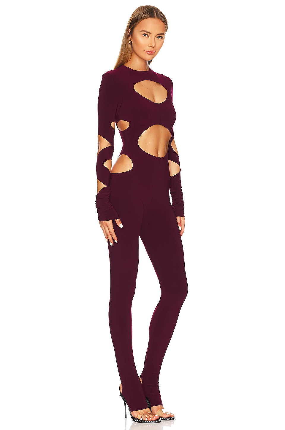 Norma Kamali Long Sleeve Aztec Catsuit in Plum