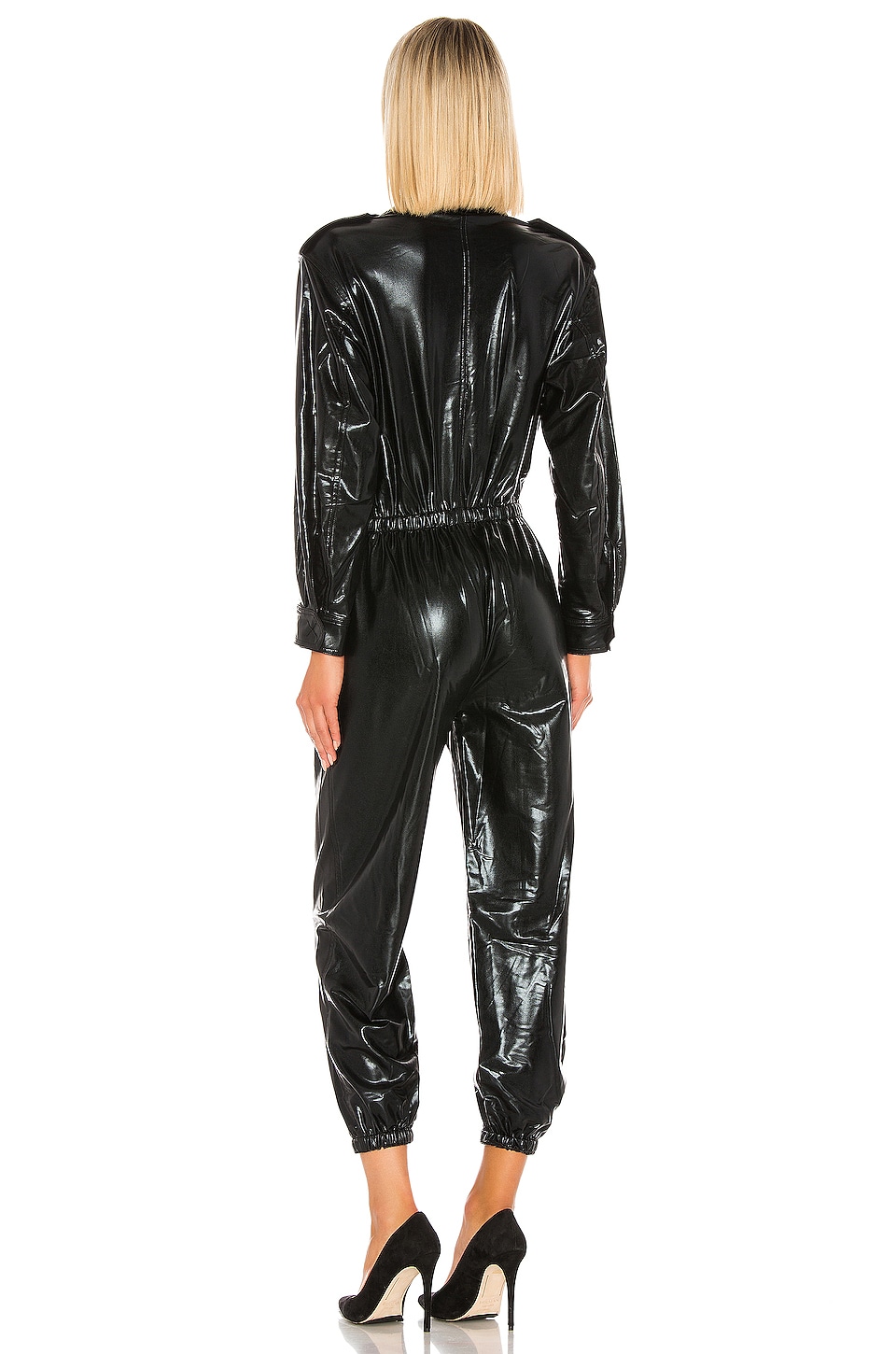 Norma Kamali Turtle Cargo Jumpsuit in Black Foil | REVOLVE