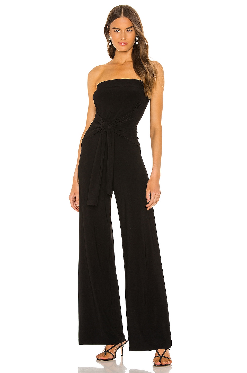 Norma Kamali Tie Front All In One Strapless Jumpsuit in Black | REVOLVE
