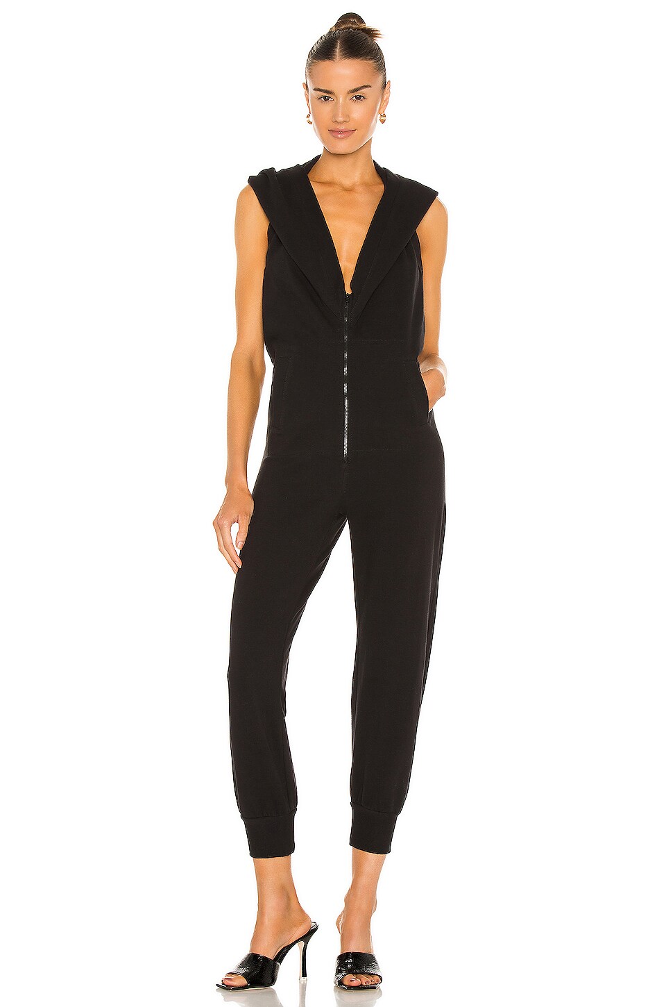 Norma Kamali Halter Zip Hoodie Jog Jumpsuit in Black | REVOLVE