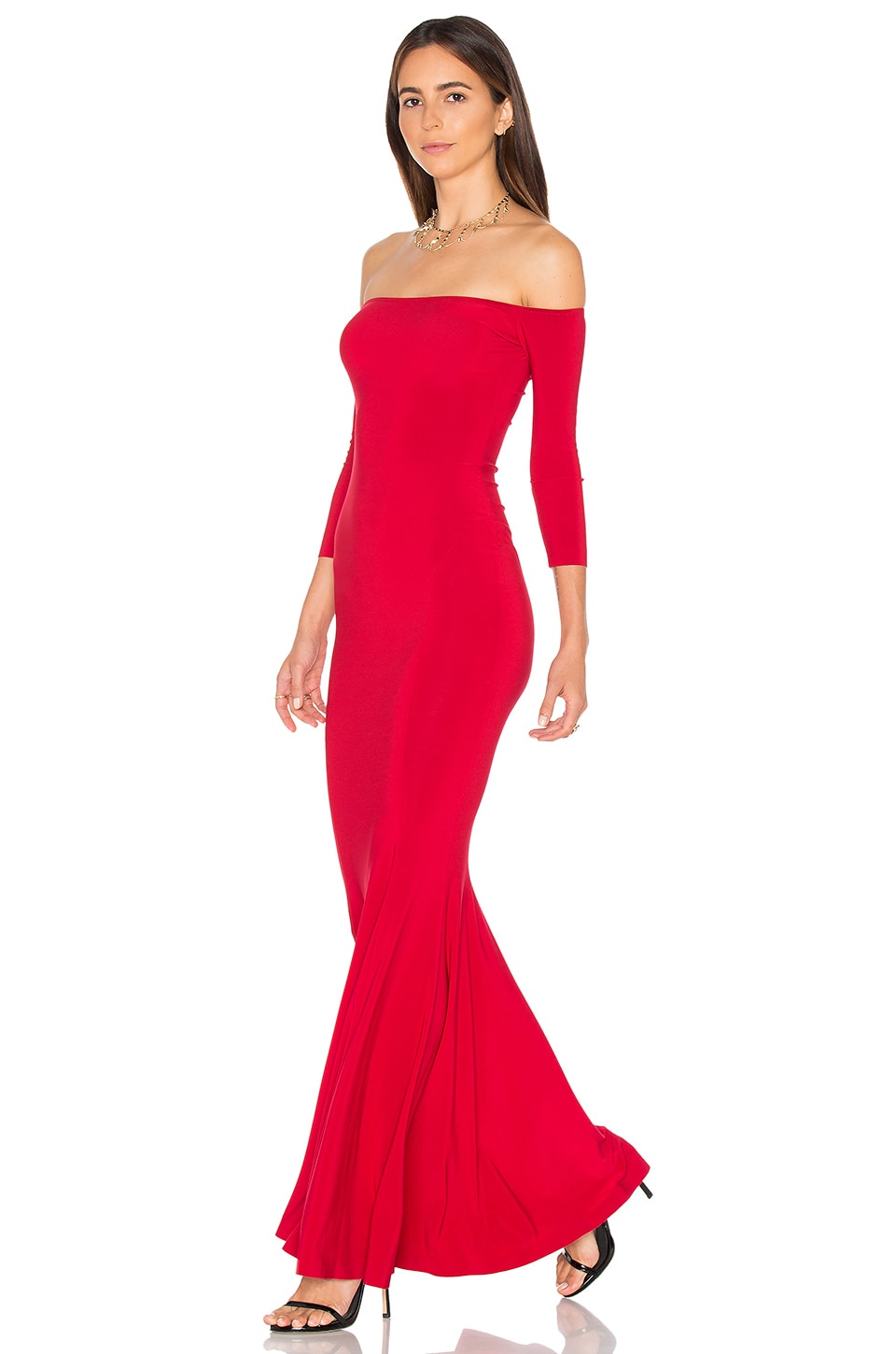 Norma Kamali Off The Shoulder Fishtail Gown in Red | REVOLVE