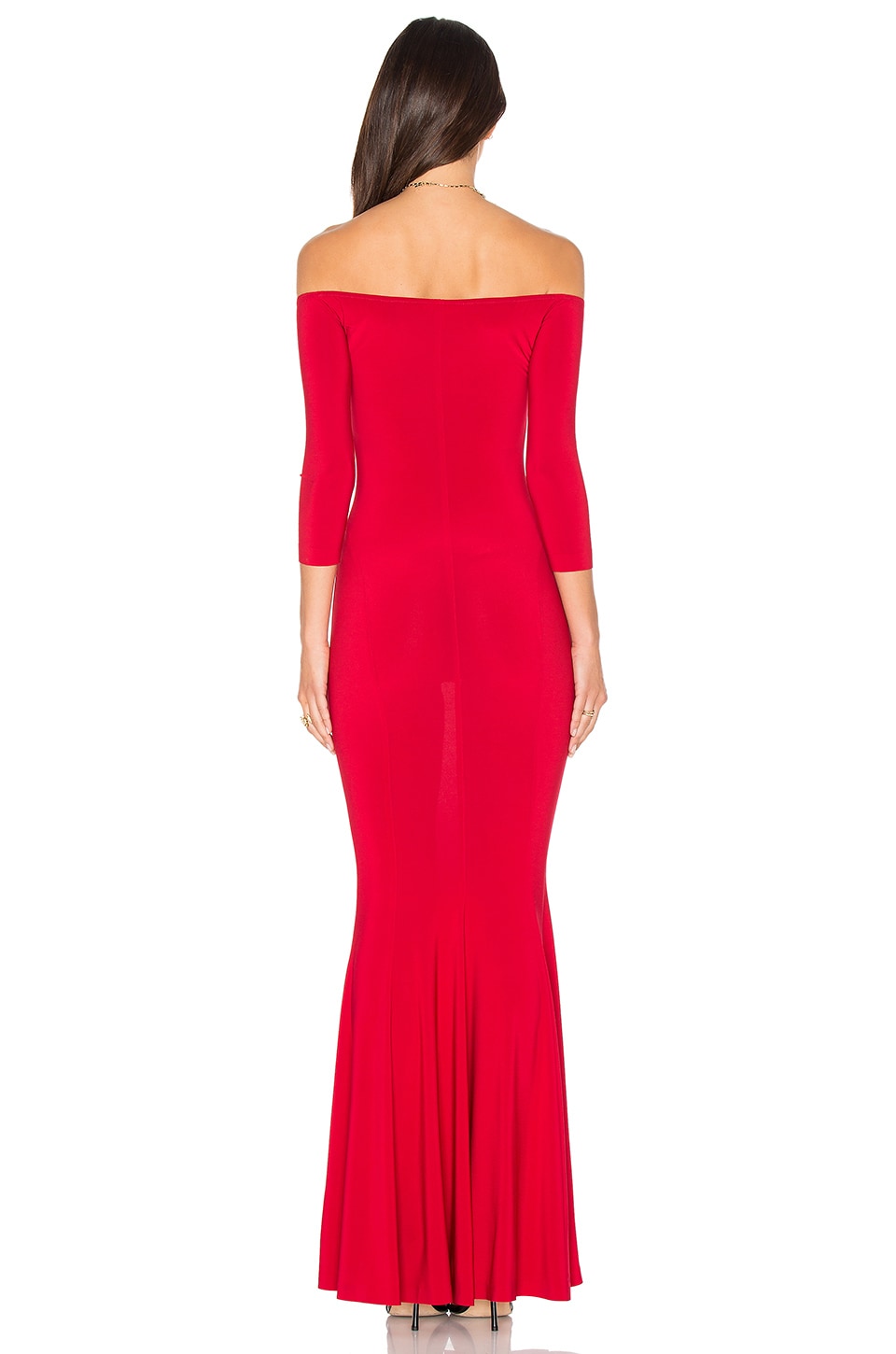 norma kamali off shoulder fishtail gown