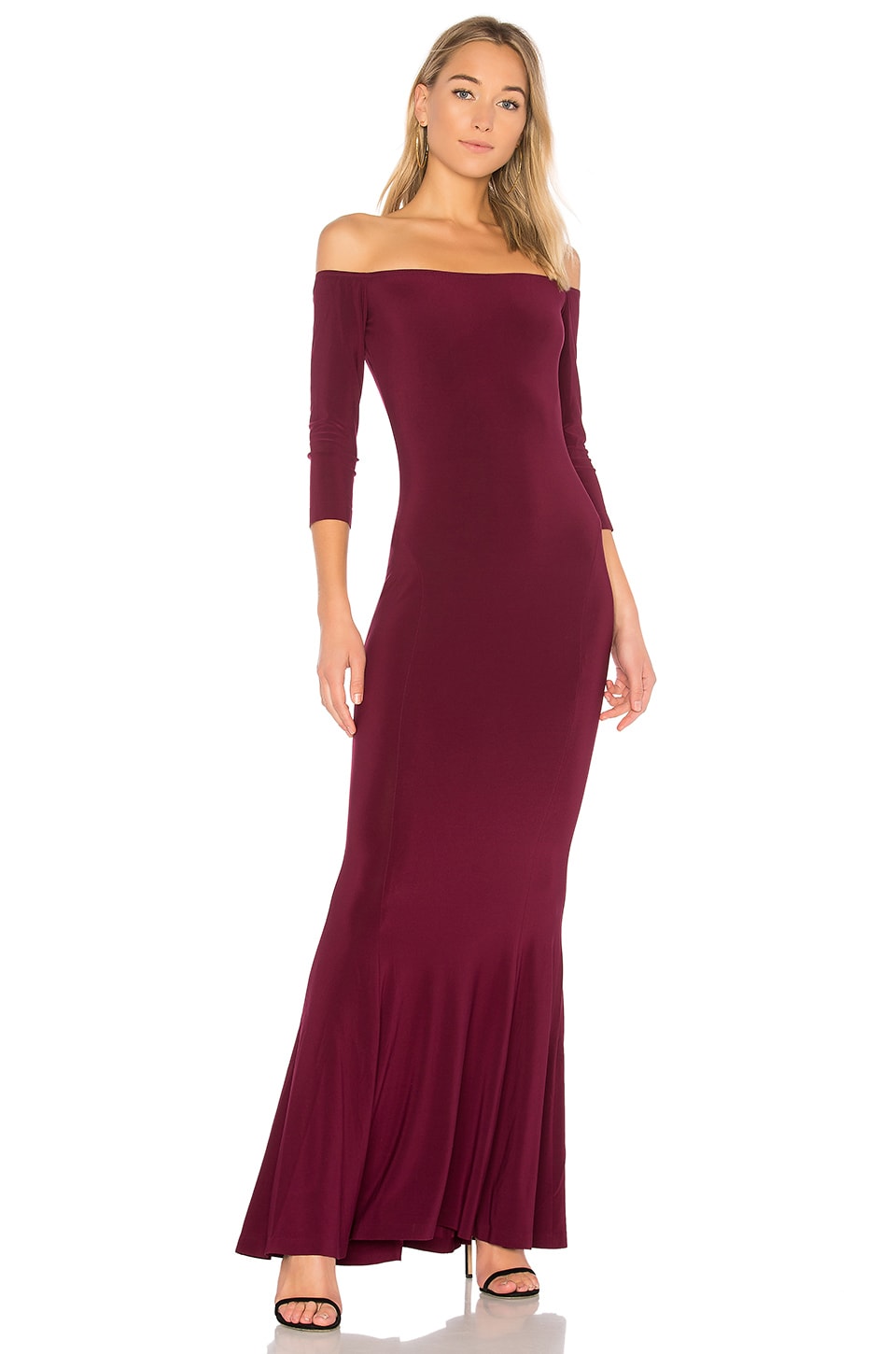 Norma Kamali x REVOLVE Off the Shoulder Fishtail Gown in Plum | REVOLVE