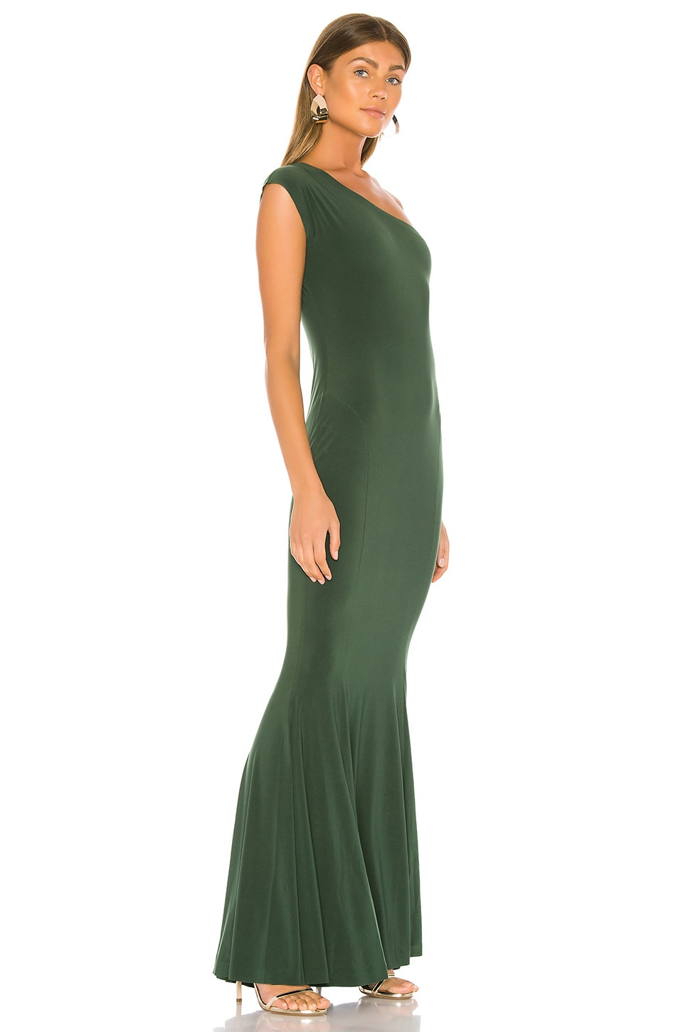 Norma Kamali One Shoulder Fishtail Gown in Forest Green