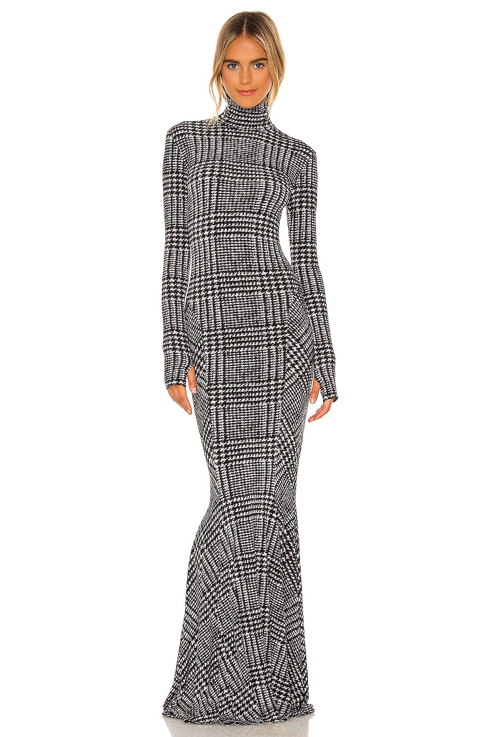 norma kamali long sleeve turtleneck fishtail dress