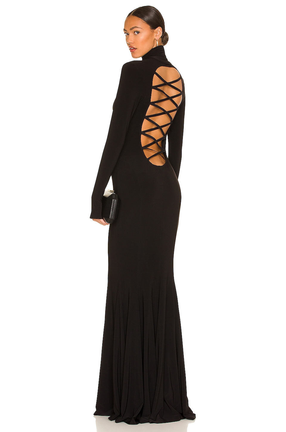 Norma Kamali Long Sleeve Turtle X Mermaid Fishtail Gown in Black | REVOLVE
