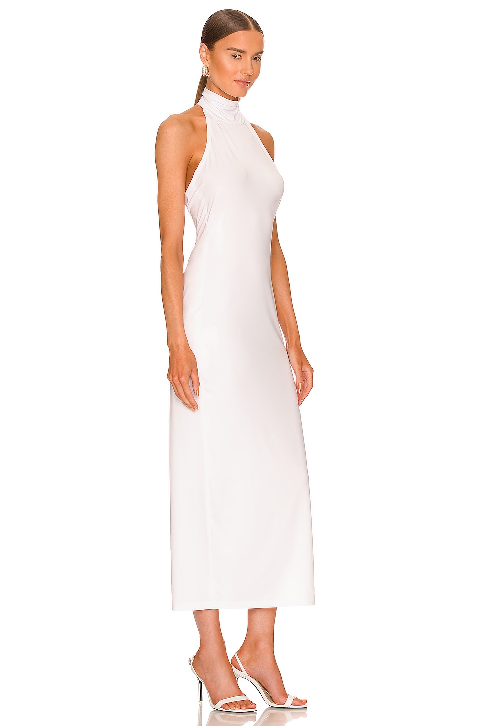 Norma Kamali Halter Turtle Side Slit Gown in White