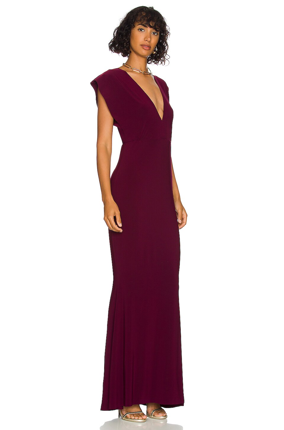 Norma Kamali x REVOLVE V Neck Rectangle Gown in Plum