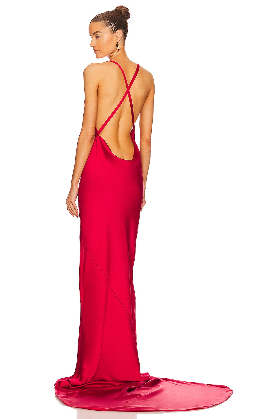 Norma Kamali Cross Back Bias Gown in Tiger Red | REVOLVE