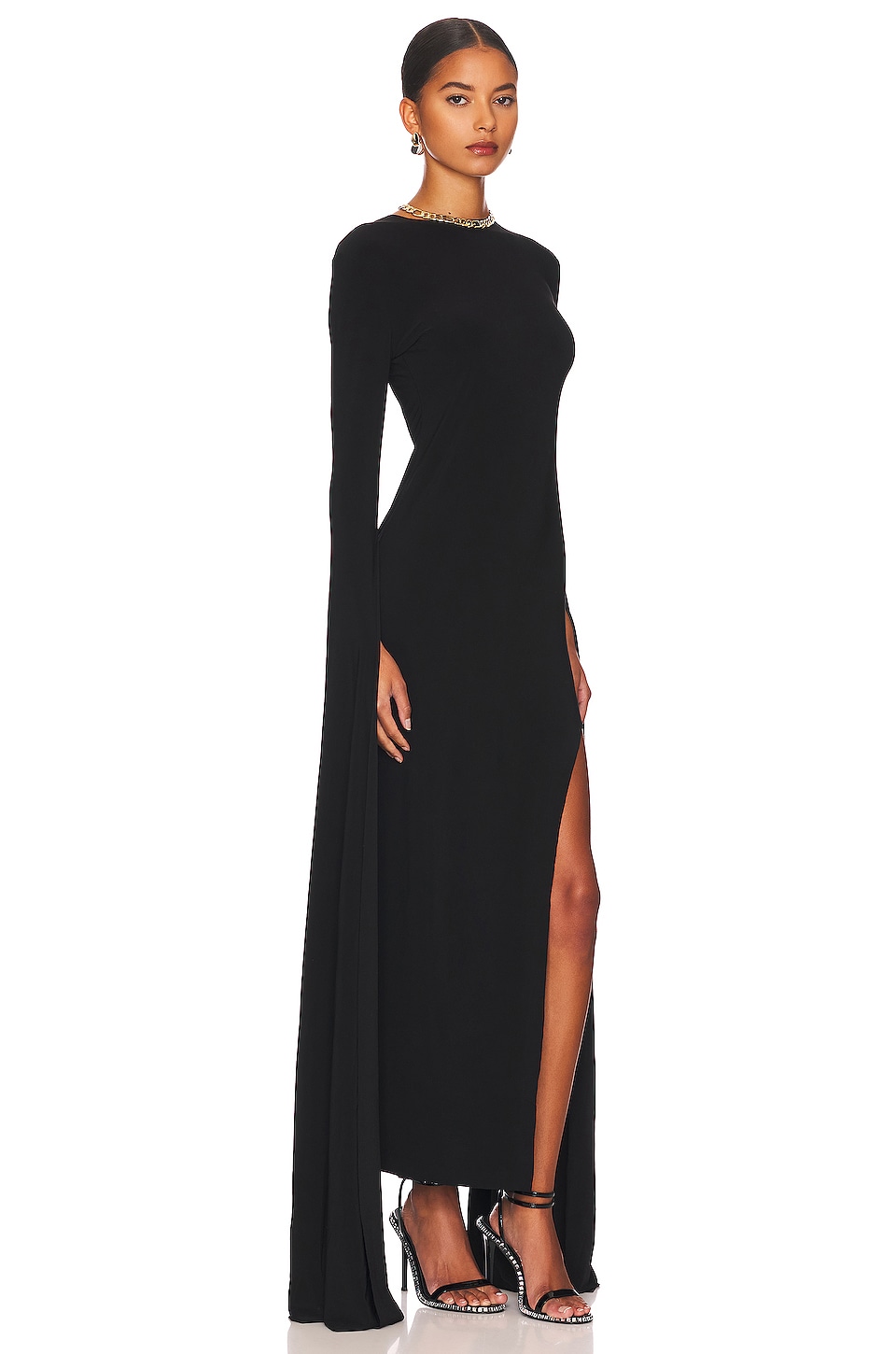 Norma Kamali Ribbon Sleeve Gown in Black Front